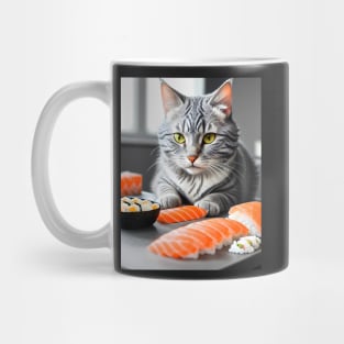 Cat Eating Sushi - Modern Digital Art Mug